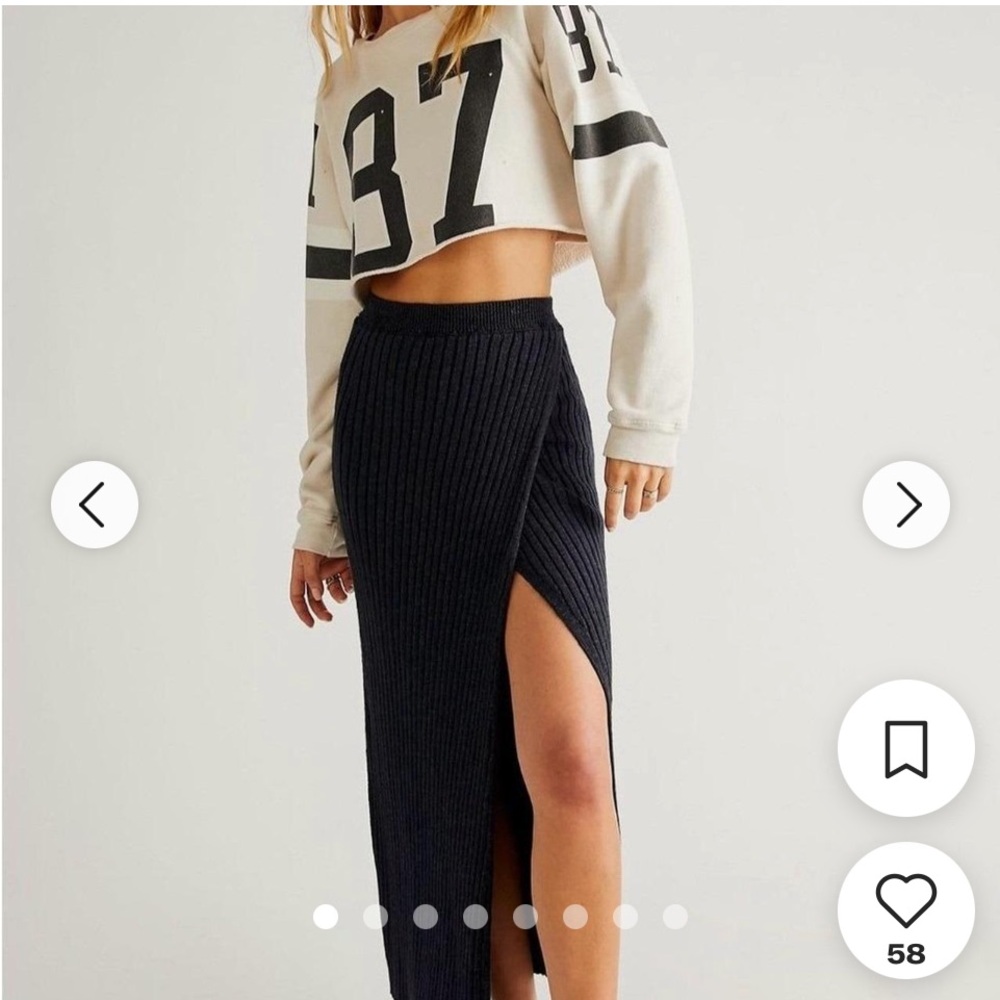 Free People Better Days Knit Midi Skirt Charcoal